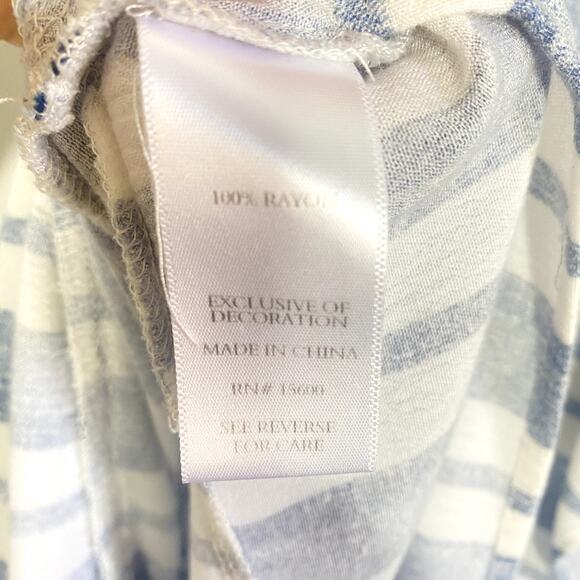 Artesia Boho Blue Stripe Embroidered Short Sleeve V-Neck Flowy Dress Size XL - Picture 8 of 8